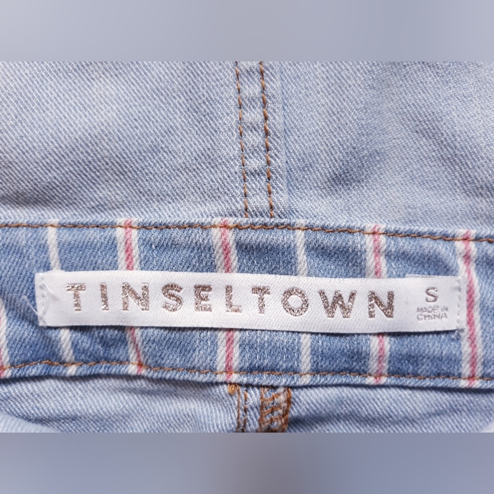Tinseltown Denim Pinstripe Skirtall - Junior's Size Small Overalls Skirt - Picture 5 of 14